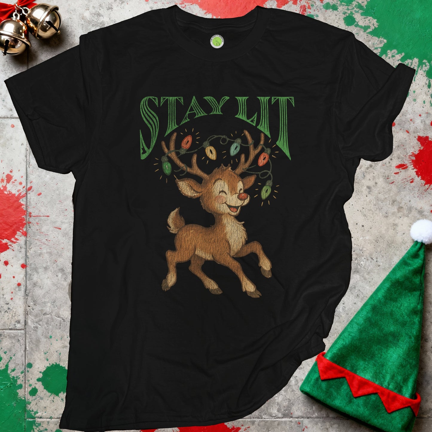 Stay Lit Christmas Reindeer Graphic Shirt