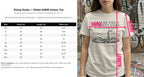 Gildan 64000 Unisex Tee sizing guide with chest, length, and sleeve measurements.