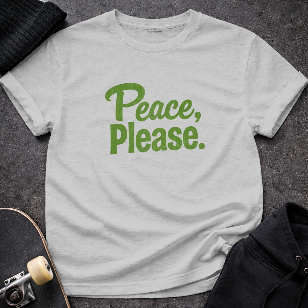 Peace Please Slogan Graphic T-Shirt for Casual Style