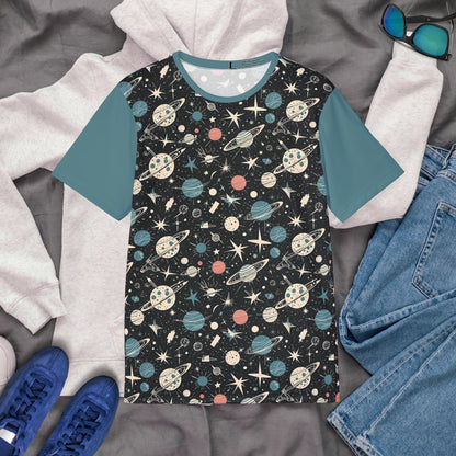 Retro Cosmic T-Shirt, Space Theme Apparel, Wicking Athletic Shirt