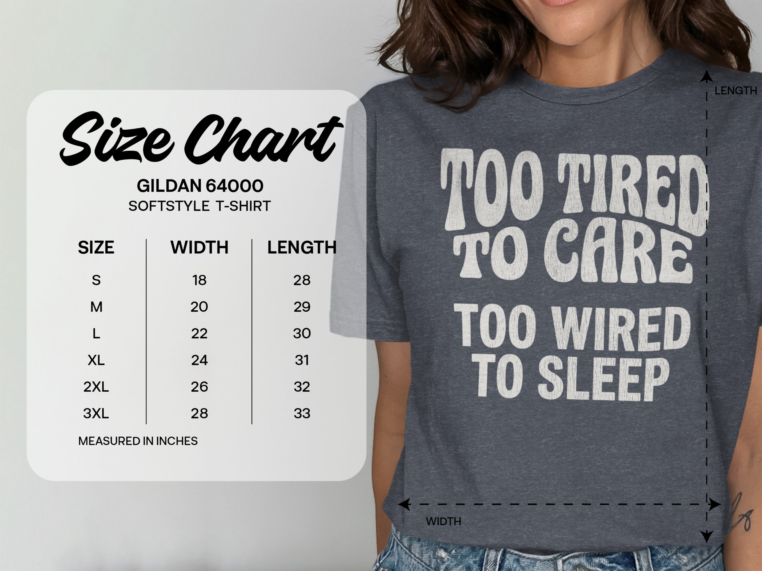 Gildan 64000 Too Tired To Care Too Wired To Sleep T-Shirt product type