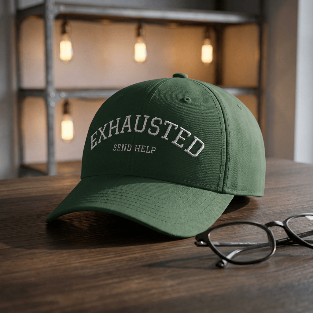 Exhausted Send Help Baseball Cap