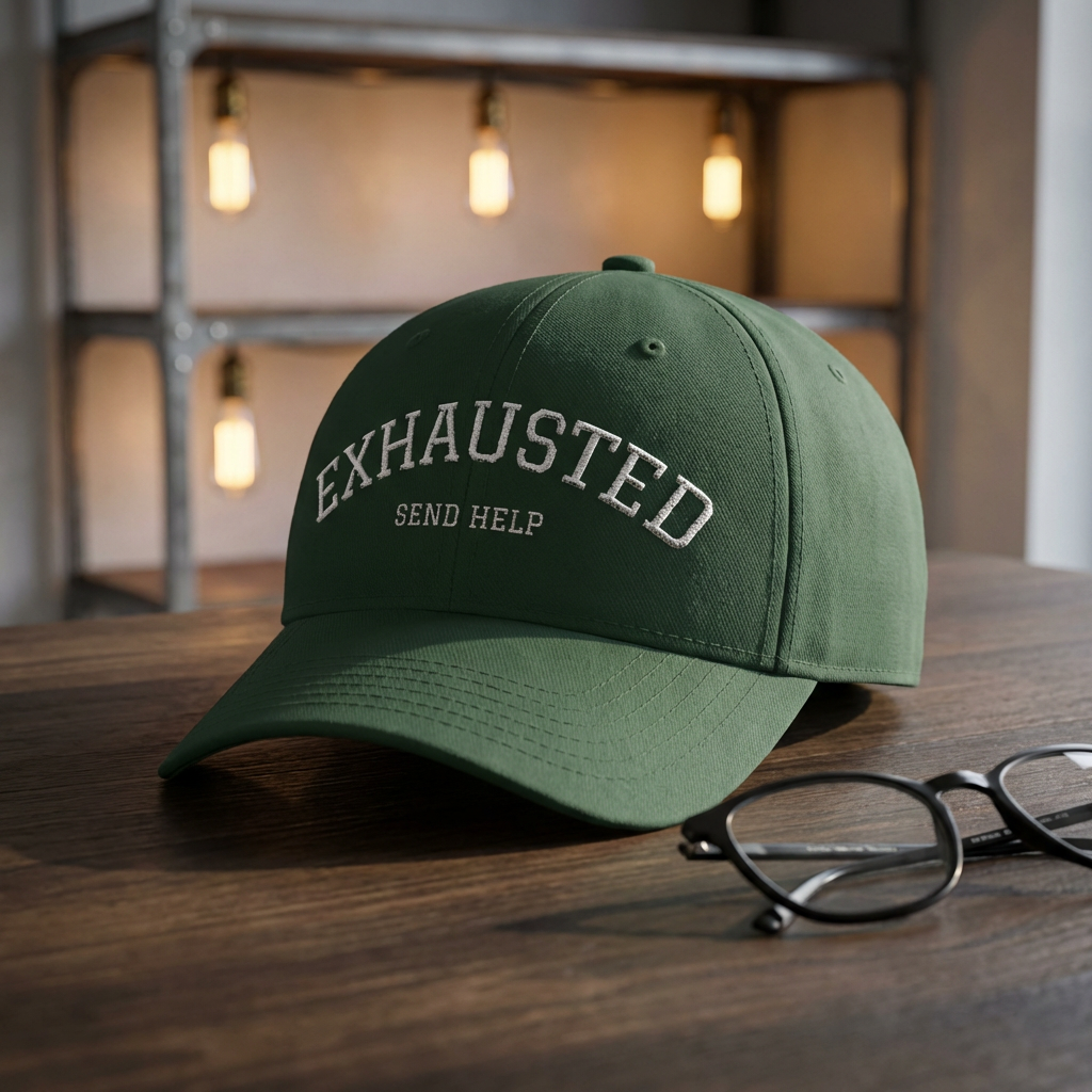 Exhausted Send Help Baseball Cap