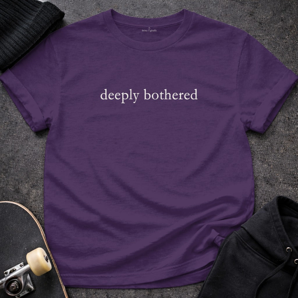Deeply Bothered Purple Tee Round Neck product type
Purple Shirt
Deeply Bothered
Graphic Tee
Slogan T-Shirt
Funny Shirt
Sarcastic Tee
Statement Shirt
Casual Top
Streetwear Style
Unisex Shirt
Fashion Tee
Gift Idea
Aesthetic Clothing
Crew Neck
Apparel Item
Comfortable Top
Everyday Wear
Trendy Shirt
Unique Design
Text Based Shirt