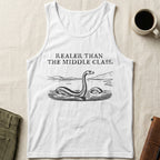 White tank top with Nessie graphic and "Realer Than the Middle Class" text.