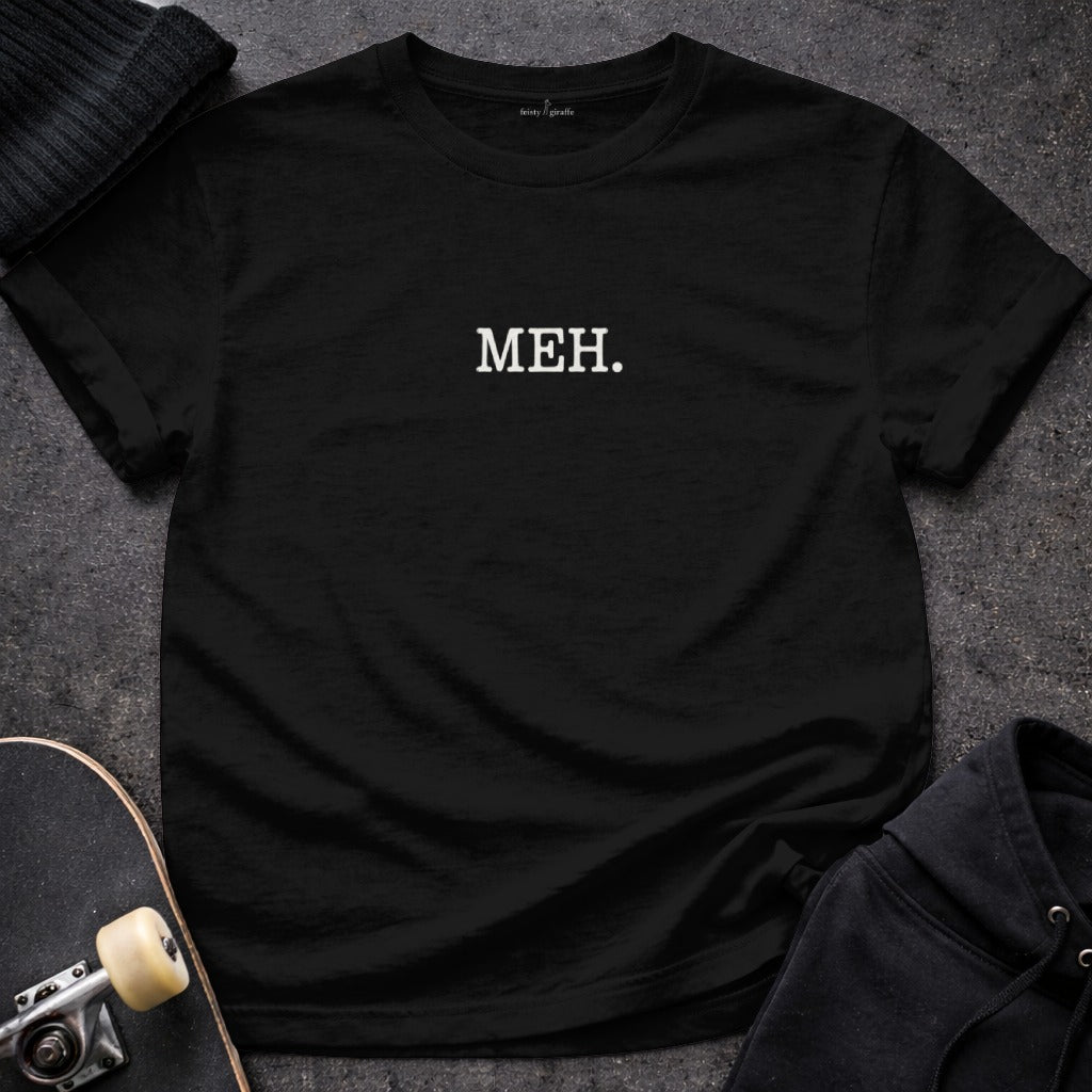 Black T-Shirt with Meh. Text Casual Graphic Tee