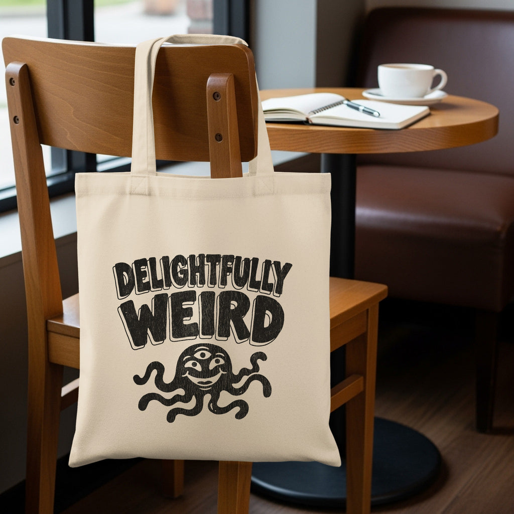 DELIGHTFULLY WEIRD octopus design tote bag product type
tote bag
octopus
weird
delightfully weird
creature
multi eye
monster
funny
quirky
unique
graphic print
cartoon
spooky
whimsical
playful
odd
strange
fun
gift
accessory