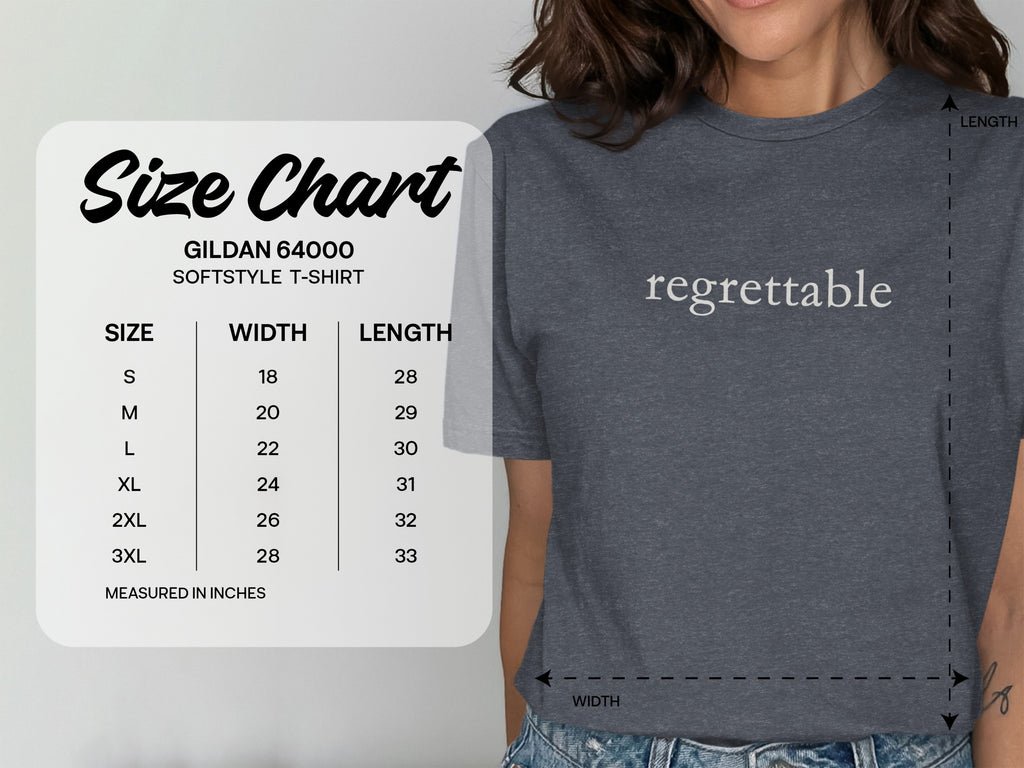 Regrettable Gildan 64000 Softstyle T-Shirt Size Chart product type

Gildan 64000
Softstyle T-Shirt
Regrettable Shirt
Size Chart
Apparel
Clothing
Unisex Tee
Tshirt
Graphic Shirt
Word Print Shirt
Men's T-Shirt
Women's T-Shirt
Gildan Tee
Short Sleeve
Crew Neck
Sizing Guide
Gray Shirt
Dark Gray Shirt
Product Sizing
Tee Shirt