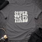 Super Tired Graphic Charcoal Gray T-Shirt