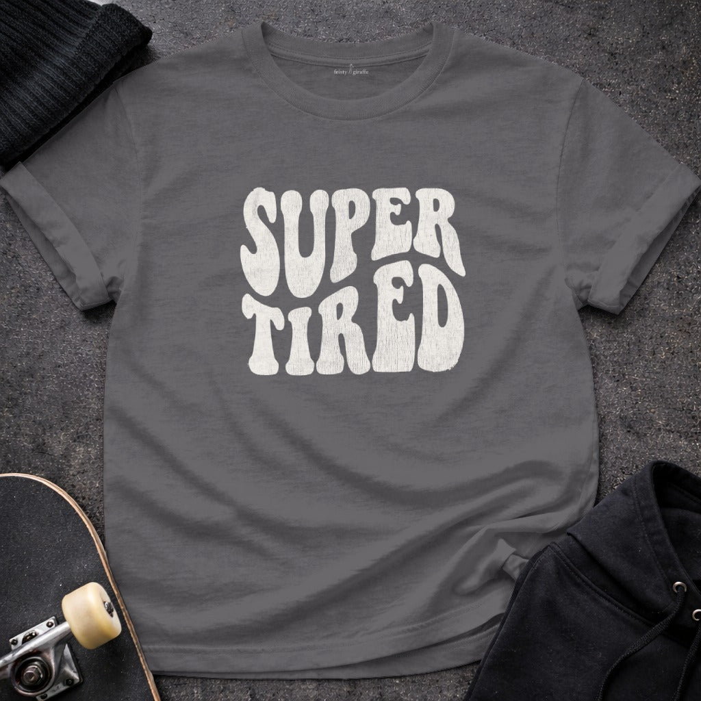 Super Tired Graphic Charcoal Gray T-Shirt