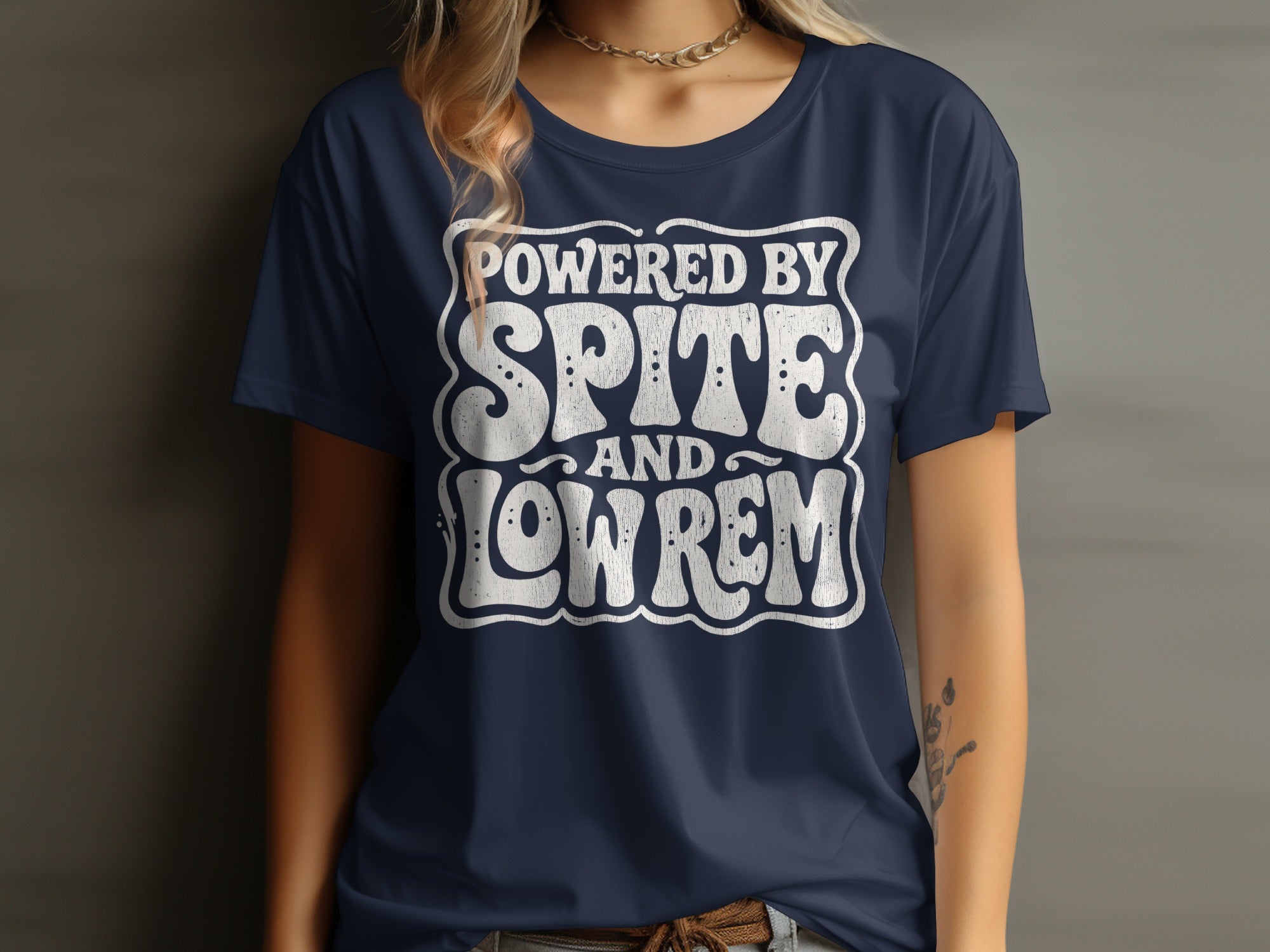 Navy Blue White Text Powered By Spite And Lowrem product type