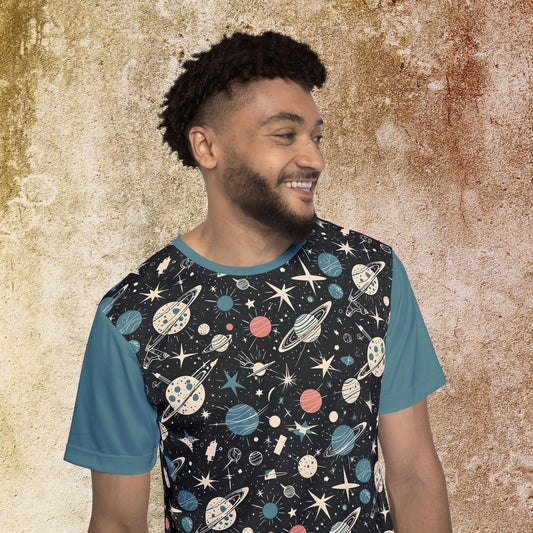 Retro Cosmic T-Shirt, Space Theme Apparel, Wicking Athletic Shirt