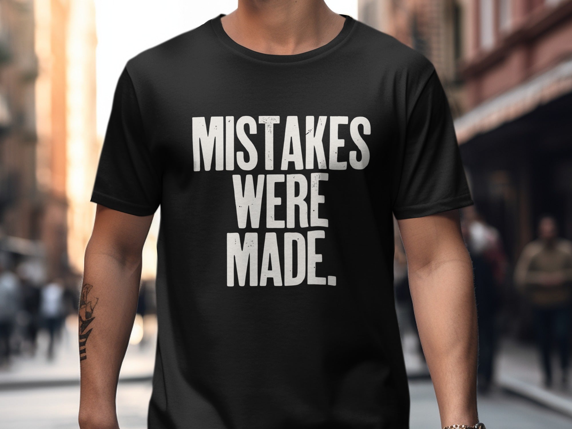 Mistakes Were Made Quote Urban Street Style product type
T-shirt
Apparel
Clothing
Quote shirt
Text design
Sarcastic tee
Funny shirt
Statement top
Graphic tee
Black shirt
White text
Casual wear
Streetwear
Urban fashion
Mistakes Made
Humorous shirt
Novelty top
Unisex apparel
Men's fashion
Everyday tee