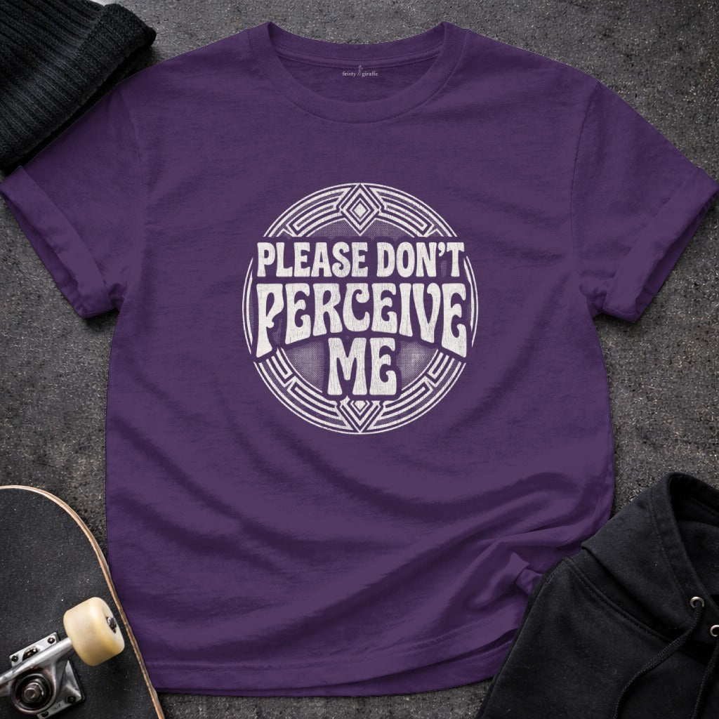 Humorous Quote PLEASE DON'T PERCEIVE ME product type

Please Dont Perceive Me
Introvert Humor
Funny Quote
Sarcastic Message
Social Anxiety
Unique Design
Graphic Apparel
Statement Product
Shy Personality
Quiet Person
Personal Space
Humorous Slogan
Existential Crisis
Anti Social Club
Retro Style
Purple Color
White Print
Gift Idea
Novelty Item
Pop Culture