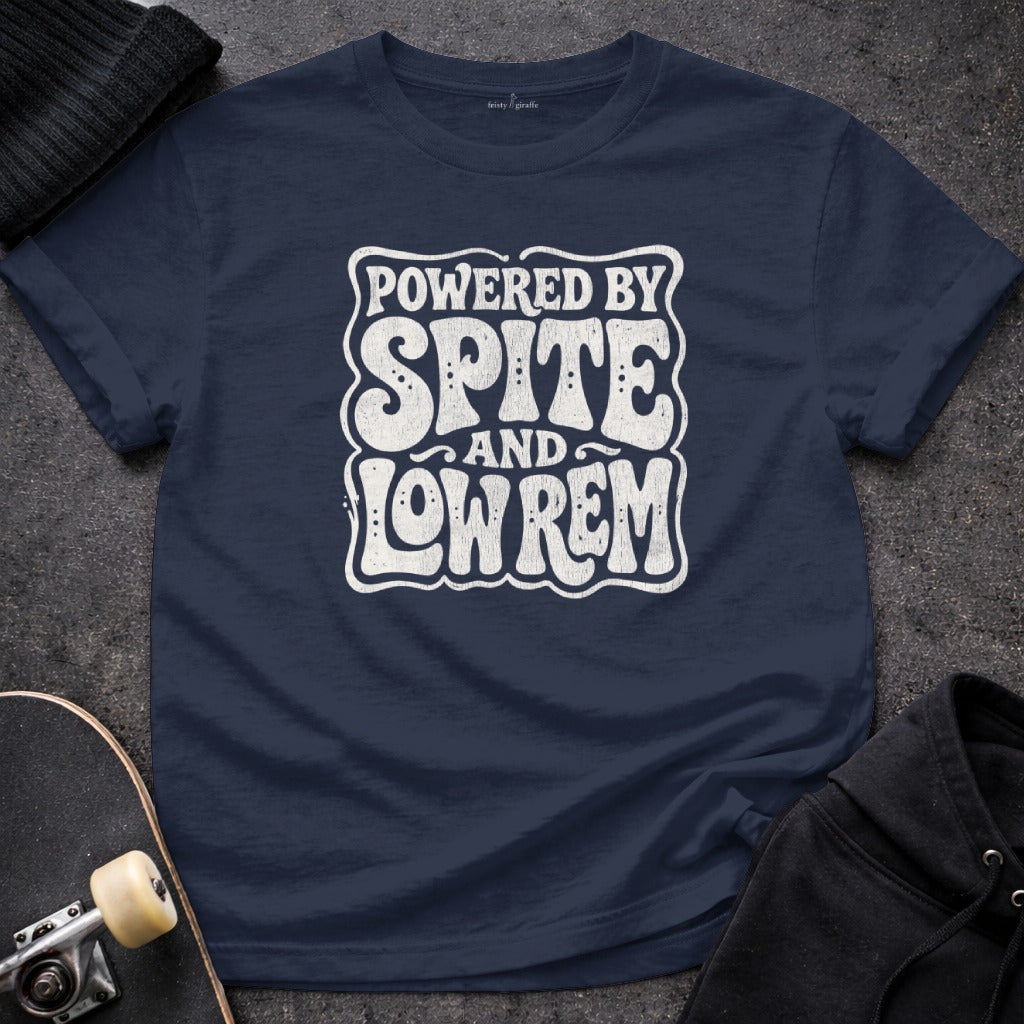 POWERED BY SPITE AND LOWREM Funny Slogan Graphic product type
