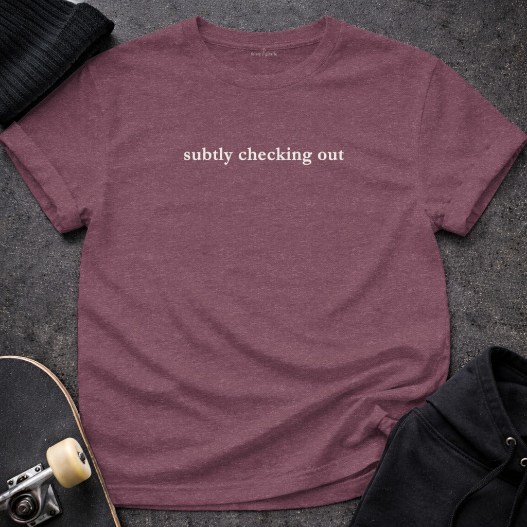 Subtly checking out graphic t-shirt perfect streetwear