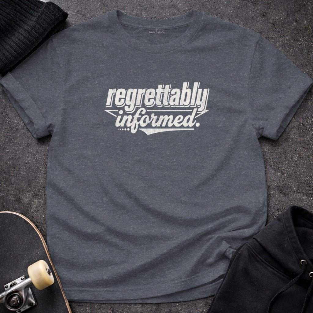 Regrettably Informed Graphic Tee Shirt Everyday product type
regrettably informed
graphic tee
statement shirt
funny tee
ironic shirt
heather gray
gray t-shirt
short sleeve
unisex shirt
casual wear
streetwear
gift idea
unique design
quote shirt
text design
apparel
top
feisty giraffe
cool shirt
modern t-shirt