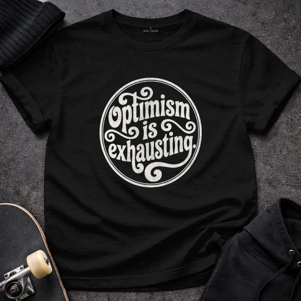 Optimism is Exhausting Funny Quote Black T-Shirt product type
Optimism
Exhausting
Funny shirt
Sarcastic tee
Humor apparel
Quote shirt
Statement tee
Black t-shirt
Graphic tee
Novelty shirt
Mental health
Relatable quote
Unisex tee
Crewneck shirt
Casual top
Everyday shirt
Gift idea
Unique design
Dark humor
Existential humor