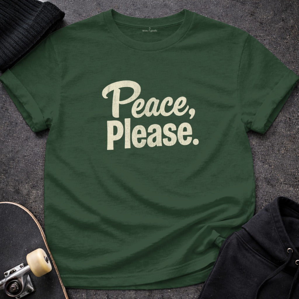 Peace Please Statement Design T-Shirt for Casual Wear