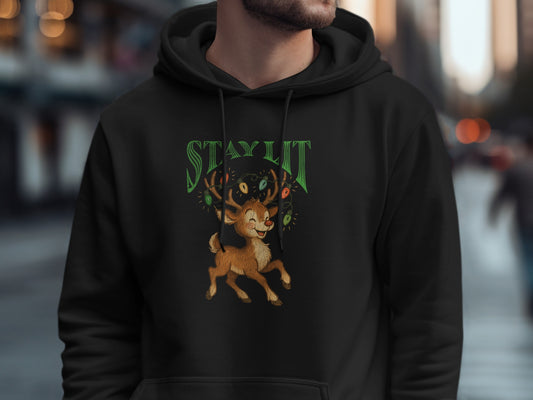 Stay Lit Festive Deer Hoodie