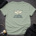 Navigating the Absurdity Paper Boat Graphic T-Shirt