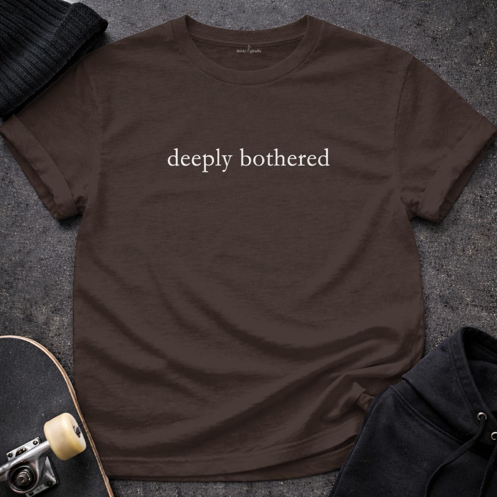 Chocolate Brown Deeply Bothered Graphic Tee product type
Deeply Bothered, Graphic Tee, Brown T-Shirt, Statement Shirt, Sarcastic Tee, Funny TShirt, Quote Shirt, Dark Brown Tee, Chocolate Top, Espresso Shirt, Casual Style, Edgy Fashion, Annoyed Mood, Introvert Gift, Unisex Apparel, Text Design, Modern Tee, Unique Shirt, Feisty Giraffe, Humorous Tee