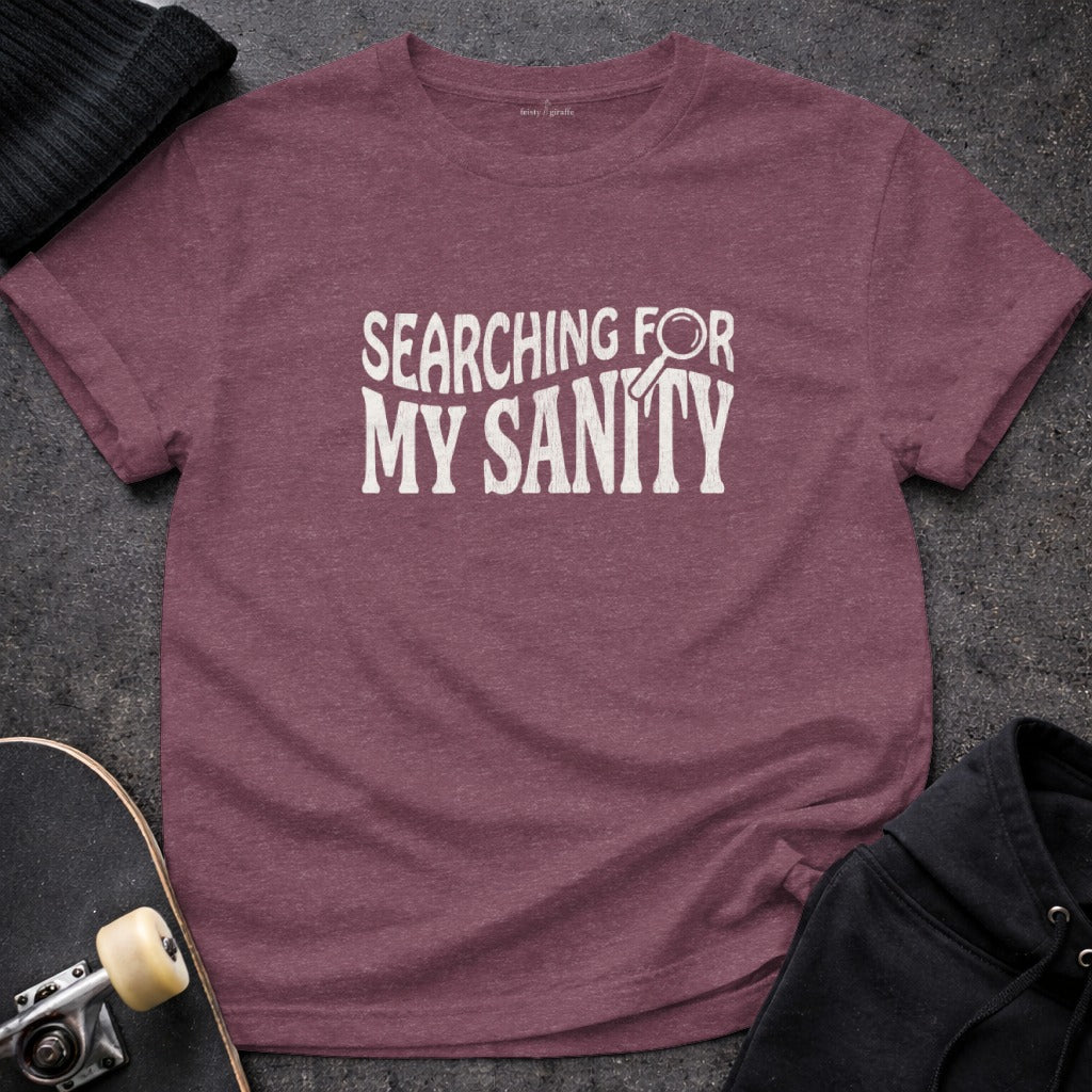 Searching For My Sanity Graphic T-Shirt product type
Sanity Search
Mental Health
Funny Shirt
Humorous Tee
Sanity Quote
Graphic TShirt
Statement Top
Sarcastic Tee
Novelty Apparel
Maroon Shirt
Heather Tee
Everyday Style
Gift Idea
Stress Relief
Overwhelmed Vibe
Unhinged Humour
Life Struggle
Unique Design
Comfy Shirt
Casual Wear