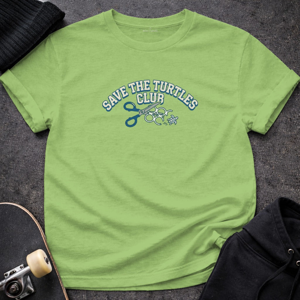 Save The Turtles Club Green Graphic Tee Shirt