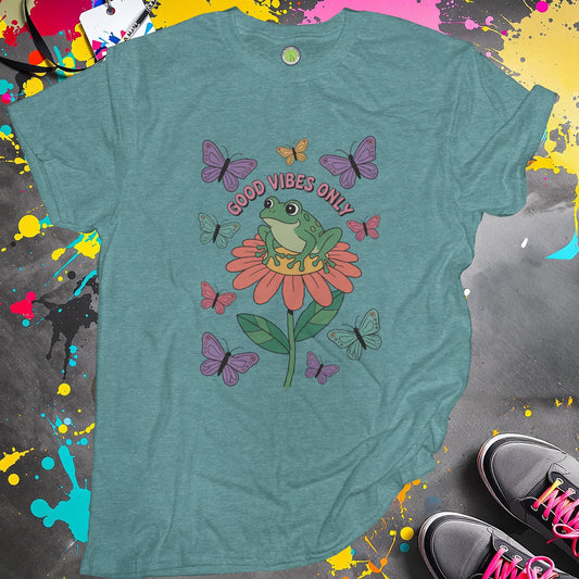Good Vibes Only Frog and Butterflies T-Shirt product