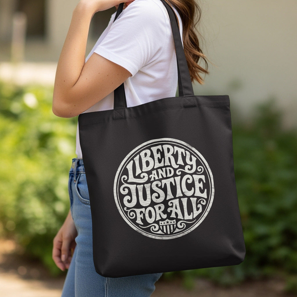 MyDesigns Tote Bag 15" x 16" / Black Liberty and Justice For All Tote
