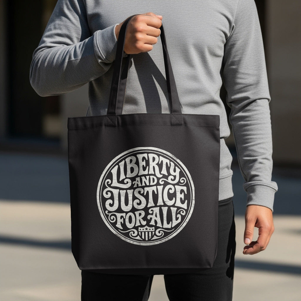 MyDesigns Tote Bag 15" x 16" / Black Liberty and Justice For All Tote