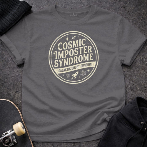 Printify T-shirt S / Charcoal Cosmic Imposter Syndrome Galactic Doubt Division T-Shirt