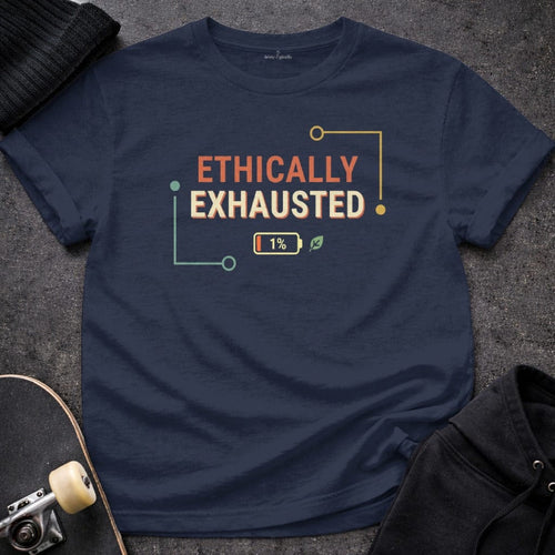 Printify t-shirt S / Navy Ethically Exhausted T-Shirt